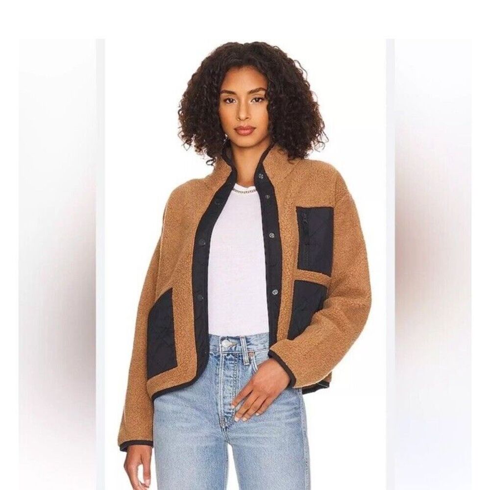 Rails Lorna Teddy Jacket Size XL Camel Brown Black Tan Snap Buttons NEW NWT Zips